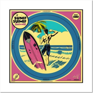 Summer Retro Surf Vinyl Album Cover V Posters and Art